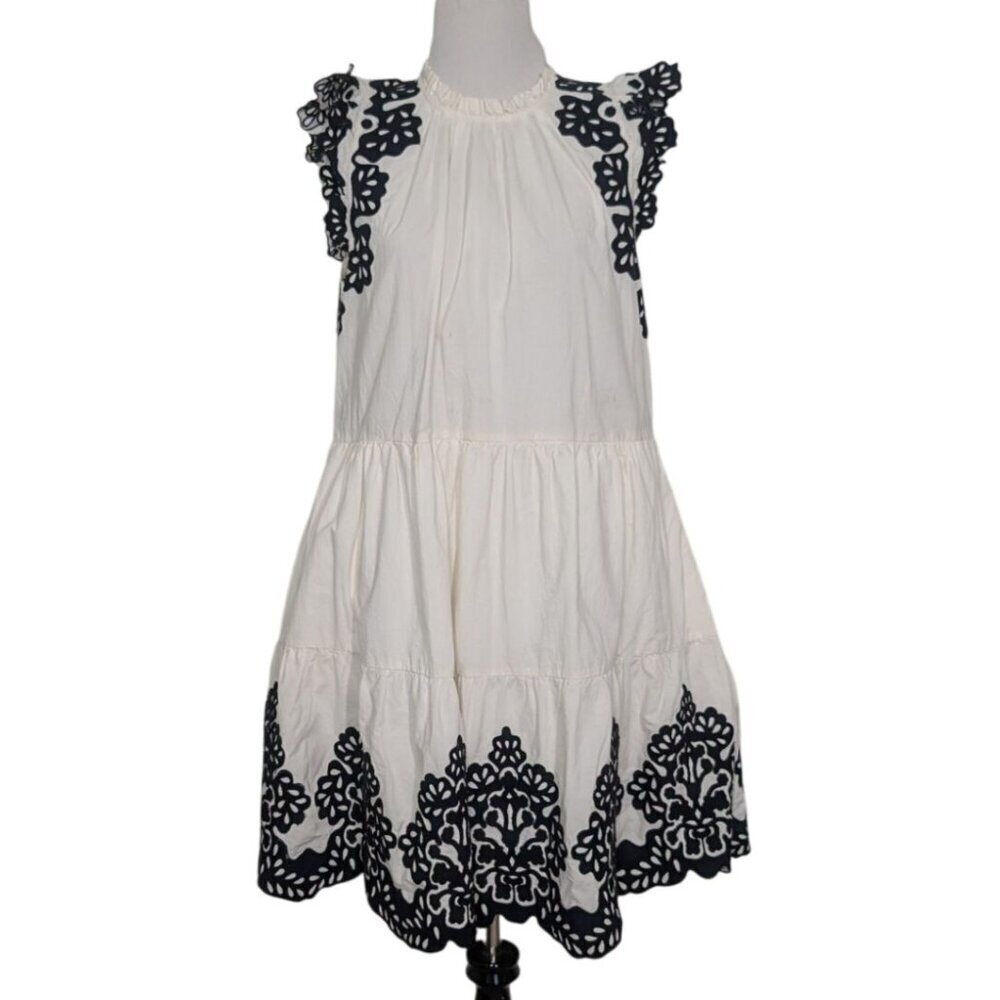 SEA New York Laila Embroidered Mini Dress Womens Size Medium White Cotton
